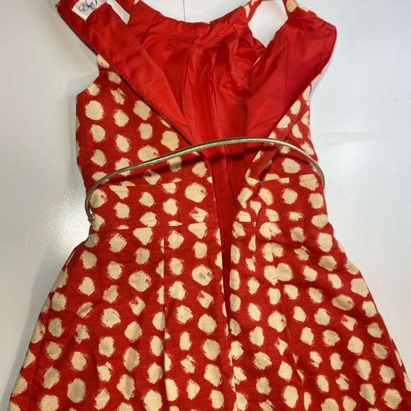 Eliza J Redish/Orange & White Polka Dot Sleeveless A-Line Dress W/Silver Belt 8 - Picture 7 of 16